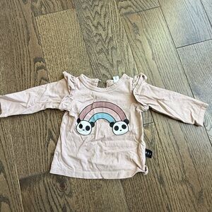 Huxbaby Pink Long Sleeve Tee with Panda Rainbow 6-12 months baby EUC